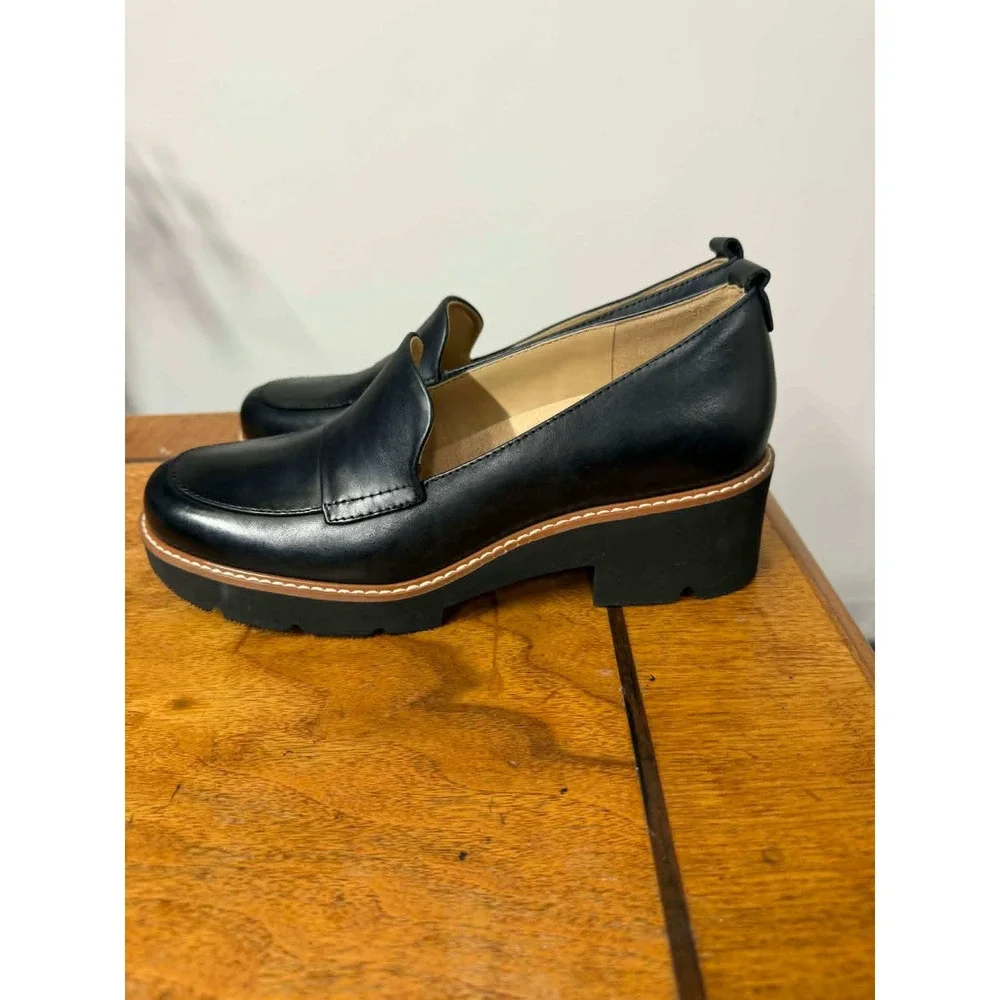 Naturalizer Womens‎ 7.5 Darry Black Leather Chunky Sole Platform Loafers